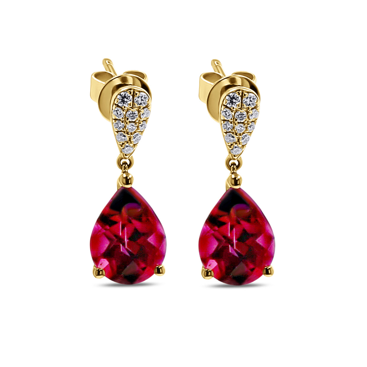 Rhodelite Garnet & Diamond Pave Set Dangle Earrings - Skeie's Jewelers