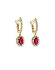 Oval Ruby & Diamond Halo Dangle Earrings - Skeie's Jewelers