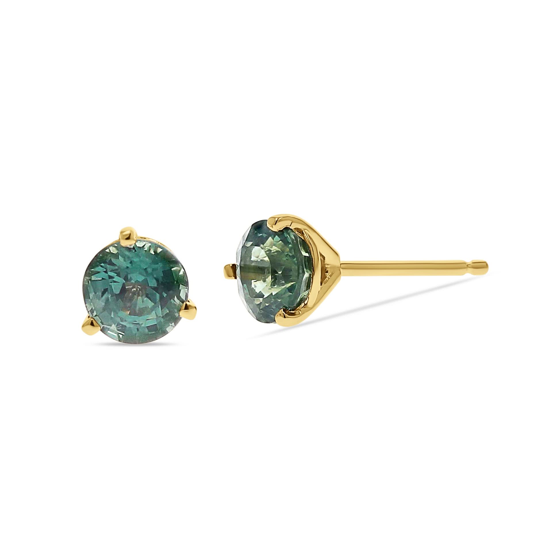Teal Sapphire Yellow Gold Studs - Skeie's Jewelers