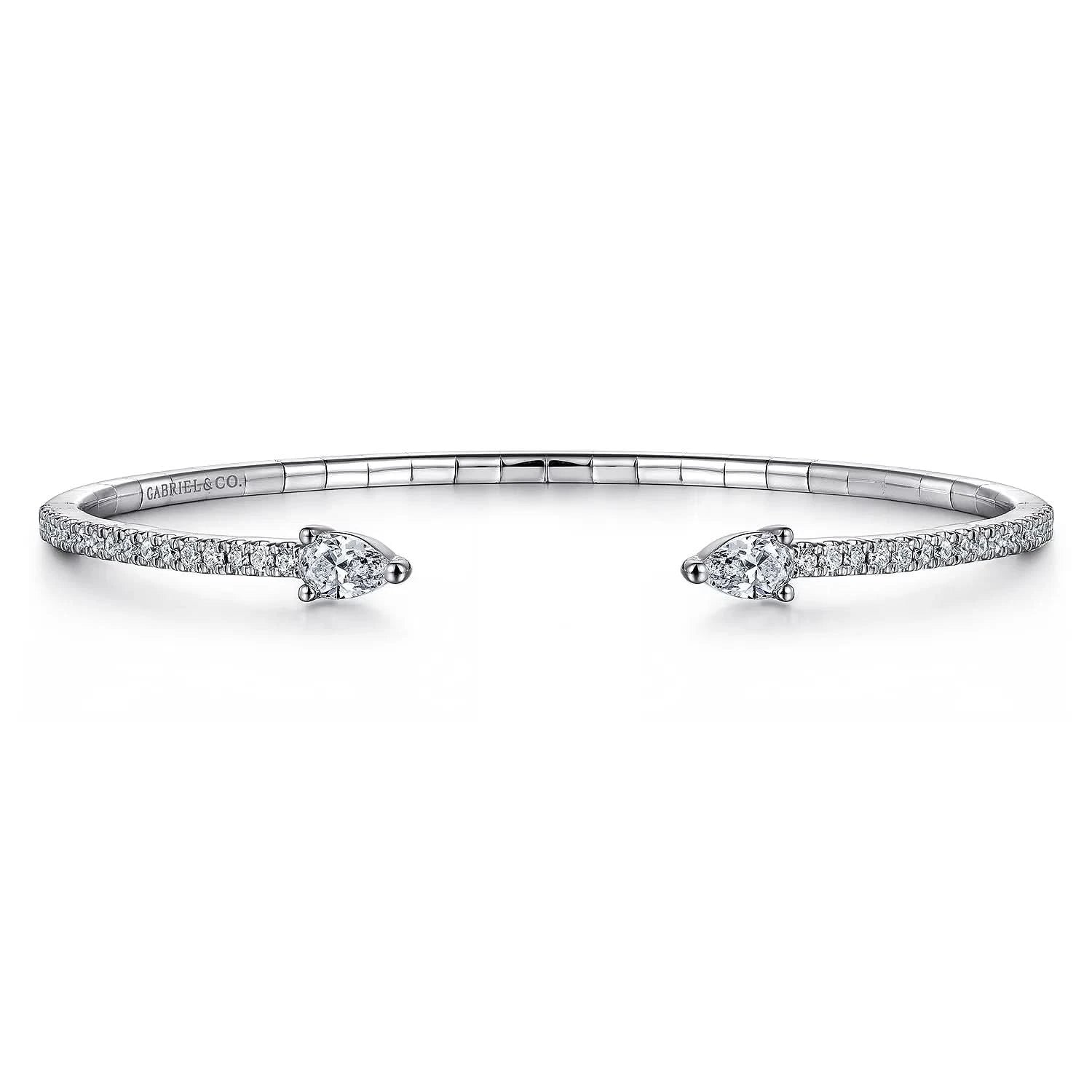 Gabriel &amp; Co. white gold diamond bracelet open with pear shapes- facing