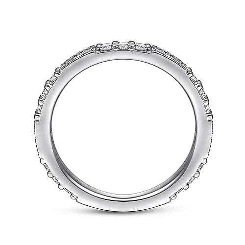 Gabriel & Co. White Gold Baguette and Round Diamond Stackable Ring - Skeie's Jewelers