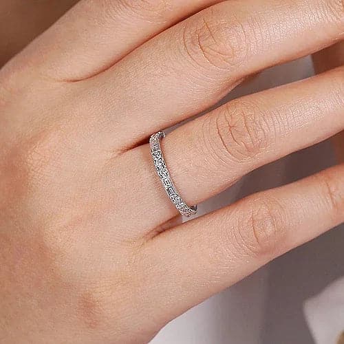 Gabriel & Co. White Gold Baguette and Round Diamond Stackable Ring - Skeie's Jewelers