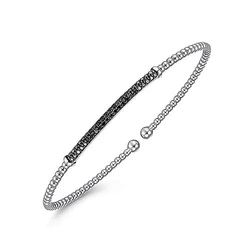 Gabriel & Co. White Gold Bujukan Split Cuff Bracelet with Black Diamond Pave Bar - Skeie's Jewelers