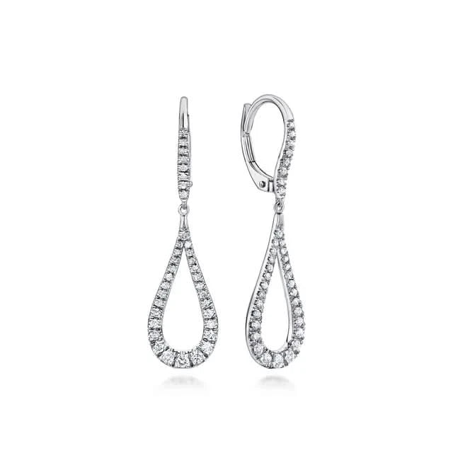 Pair of diamond teardrop earrings on a white background