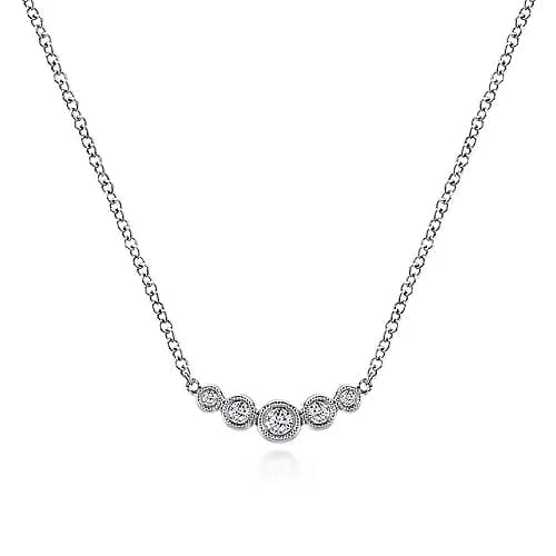 Gabriel & Co. White Gold Curved Diamond Bar Necklace - Skeie's Jewelers