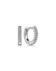 Pair of white gold  hoop earrings with embedded diamond stones on a white background