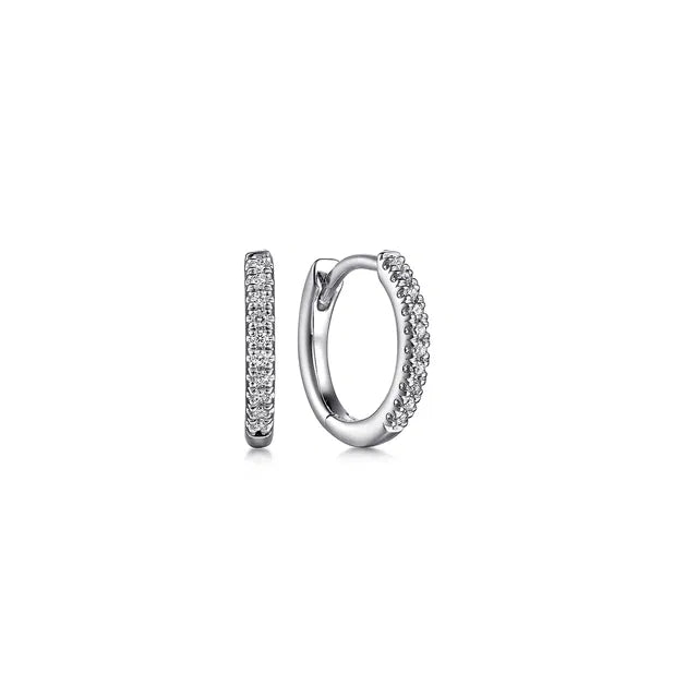 white Gold hoop earrings with embedded stones on a white background
