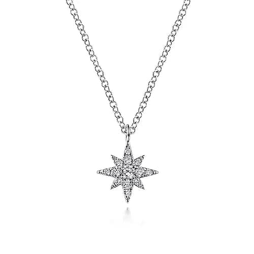 Gabriel & Co. White Gold Diamond Pave Starburst Pendant Necklace - Skeie's Jewelers