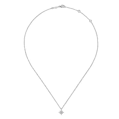 Gabriel & Co. White Gold Diamond Pave Starburst Pendant Necklace - Skeie's Jewelers