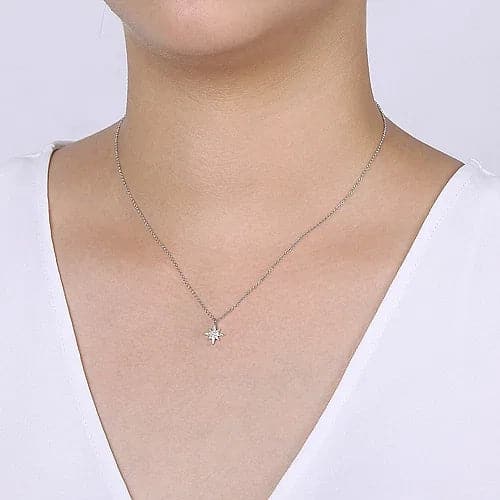 Gabriel & Co. White Gold Diamond Pave Starburst Pendant Necklace - Skeie's Jewelers