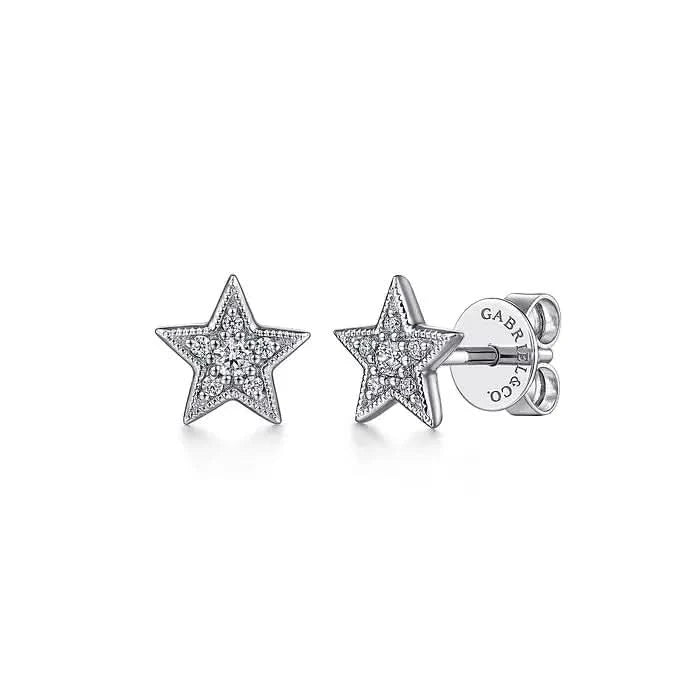 14K White Gold Diamond Star Stud Earrings - Skeie's Jewelers