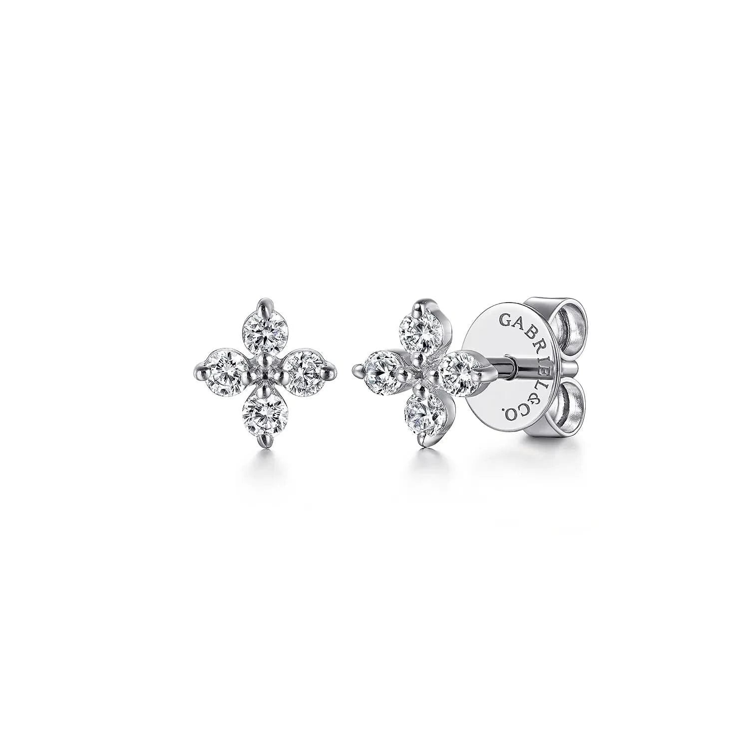 Gabriel & Co. 14K White Gold Diamond Stud Earrings Floral Design - Skeie's Jewelers