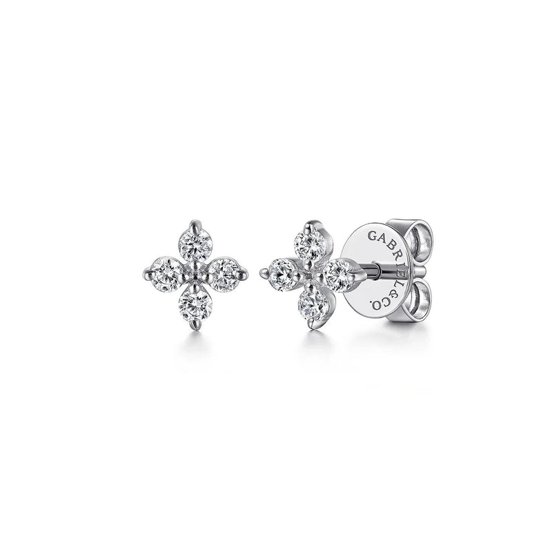 Gabriel & Co. 14K White Gold Diamond Stud Earrings Floral Design