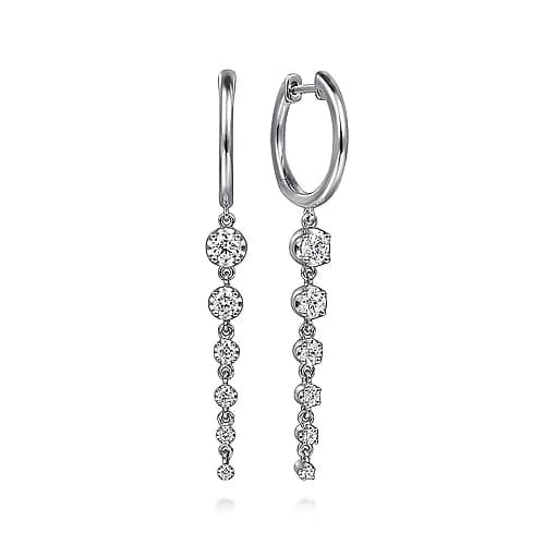 Gabriel & Co. White Gold Graduating Diamond Huggie Drop Earrings - Skeie's Jewelers