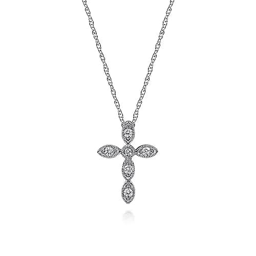 Gabriel & Co. White Gold Marquise Shaped Diamond Cross Necklace - Skeie's Jewelers
