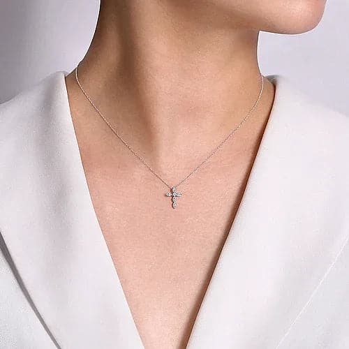 Gabriel & Co. White Gold Marquise Shaped Diamond Cross Necklace - Skeie's Jewelers