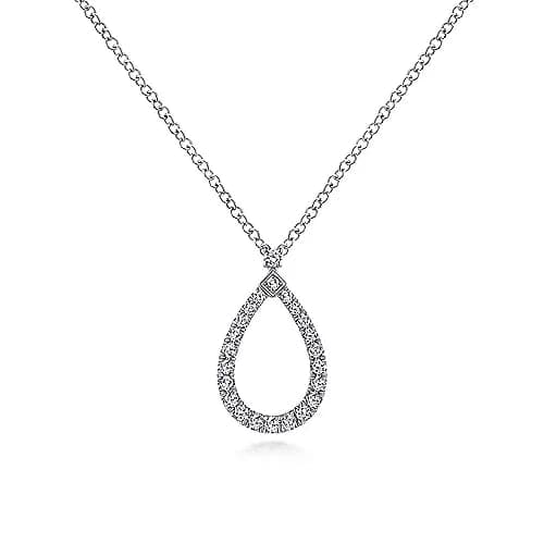 Gabriel & Co. White Gold Teardrop Diamond Pendant Necklace - Skeie's Jewelers