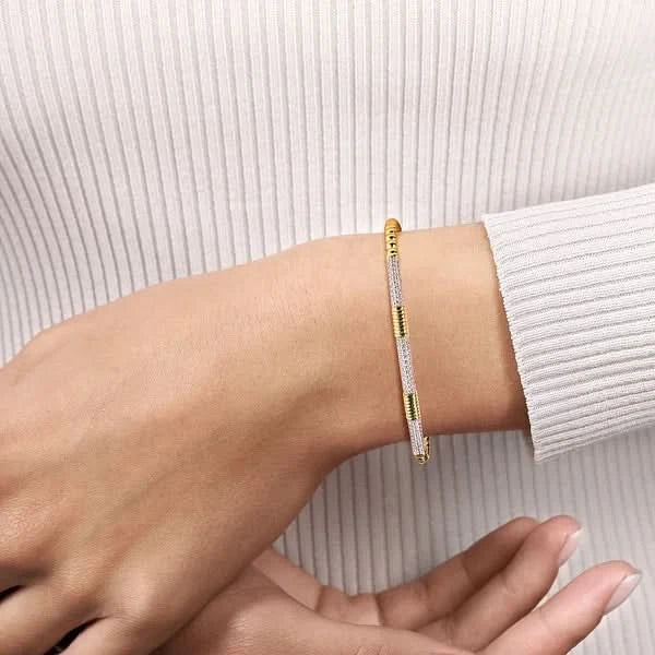 Gabriel & Co. Bujukan Beads and Diamond Station Split Bangle Bracelet - Skeie's Jewelers