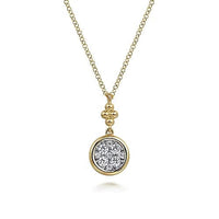 Gabriel & Co. White and Yellow Gold Diamond Cluster Bujukan Drop Pendant Necklace - Skeie's Jewelers