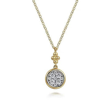 Gabriel & Co. White and Yellow Gold Diamond Cluster Bujukan Drop Pendant Necklace - Skeie's Jewelers