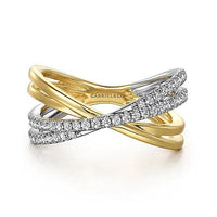 Gabriel & Co. White and Yellow Gold Diamond Criss Cross Ladies Ring - Skeie's Jewelers