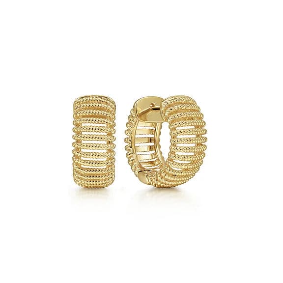 Gabriel & Co. Yellow Gold Wide Open Pattern Huggies - Skeie's Jewelers