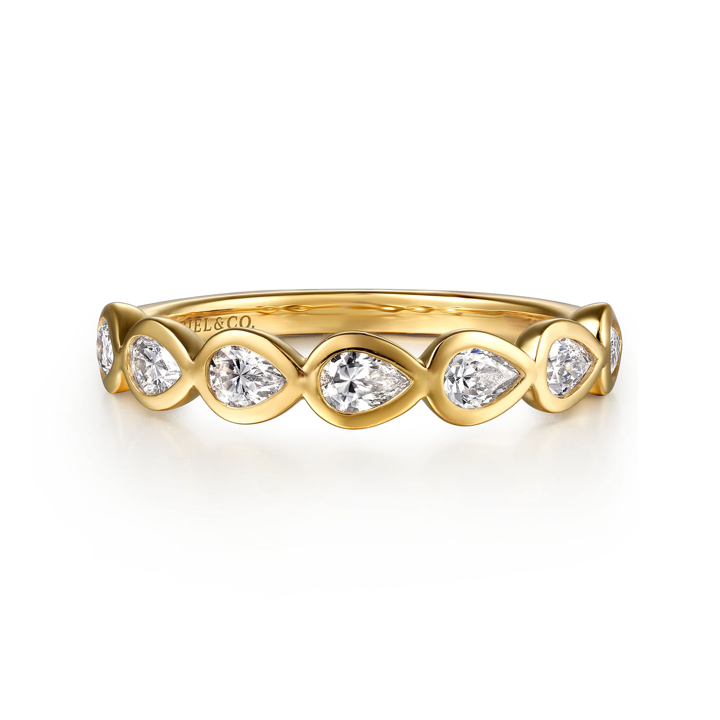 14K Yellow Gold Bezel Pear Shape 7 Stone Diamond Anniversary Band