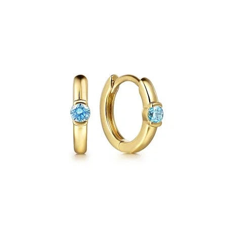 Gabriel & Co. Yellow Gold Blue Topaz Huggie