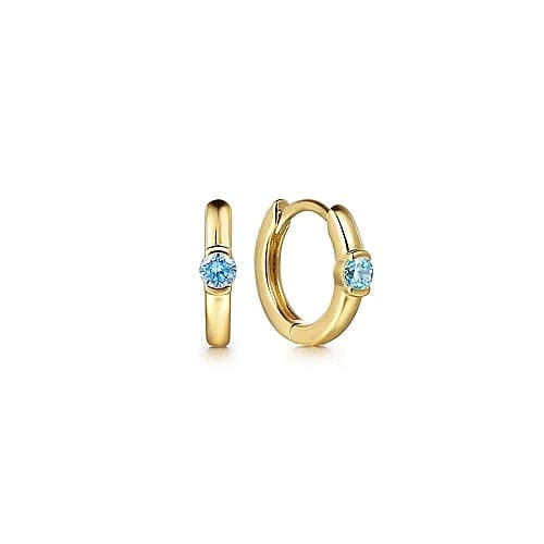 Gabriel & Co. Yellow Gold Blue Topaz Huggie - Skeie's Jewelers