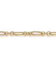 A close-up of a yellow gold chain featuring alternating textured rope links and polished round links, shown horizontally against a plain white background.
