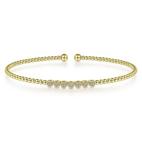 Gabriel & Co. Yellow Gold Bujukan Bead and Cluster Diamond Bangle - Skeie's Jewelers