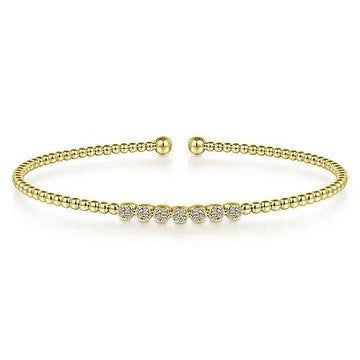 Gabriel & Co. Yellow Gold Bujukan Bead and Cluster Diamond Bangle - Skeie's Jewelers