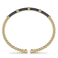 Gabriel & Co. Yellow Gold Bujukan Beads Split Bangle with Black Enamel - Skeie's Jewelers