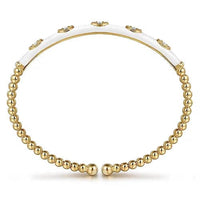 Gabriel & Co. Yellow Gold Bujukan Beads and Diamond Split Bangle with White Enamel - Skeie's Jewelers