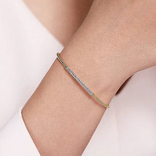 Gabriel &amp; Co. Yellow Gold Bujukan Diamond Bar Split Bangle - Skeie&#39;s Jewelers