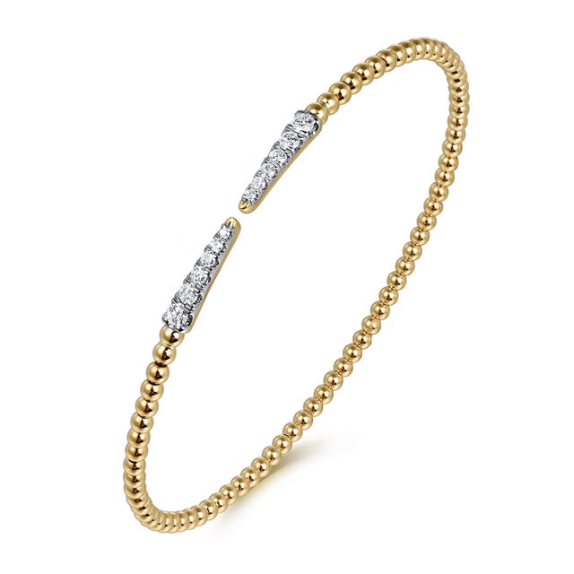 yellow gold beaded bracelet with diamond lined spike design - angled