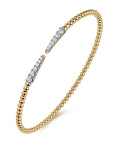 yellow gold beaded bracelet with diamond lined spike design - angled