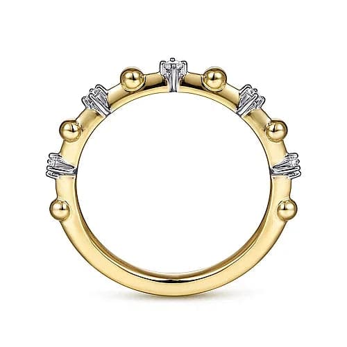 Gabriel & Co. Yellow Gold Bujukan and Diamond Station Alternating Ring - Skeie's Jewelers