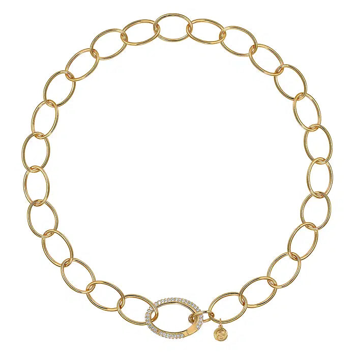Gabriel & Co. Yellow Gold Oval Link Chain with Pave Diamond Clasp - Skeie's Jewelers