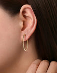 Gabriel & Co. Yellow Gold 30mm Bujukan Classic Hoop Earrings- Modeled - Skeie's Jewelers