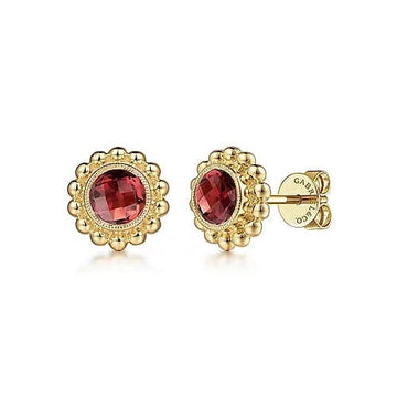 Gabriel & Co. Yellow Gold Diamond And Garnet Bujukan Stud Earrings - Skeie's Jewelers