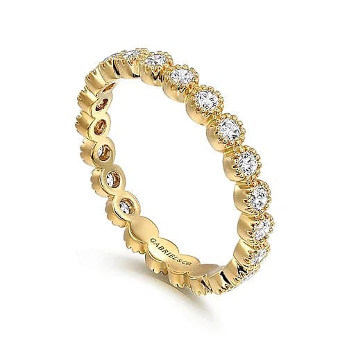 Gabriel & Co. Yellow Gold Diamond Bezel Setting Eternity Stackable Ladies Ring - Skeie's Jewelers