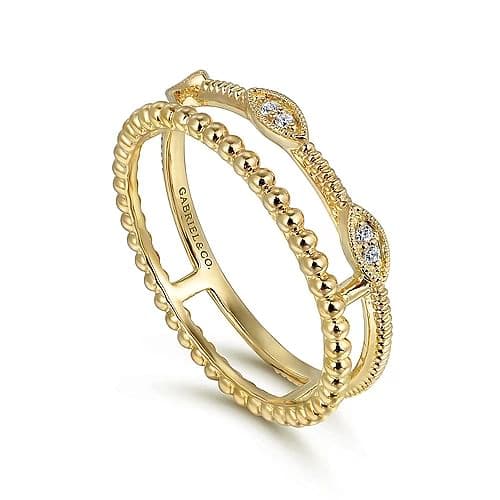 Gabriel & Co. Yellow Gold Diamond Bujukan Marquis Shape Easy Stackable Ring - Skeie's Jewelers