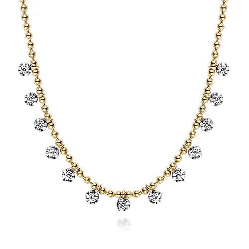 Gabriel & Co. Yellow Gold Diamond Drop Station Necklace - Skeie's Jewelers