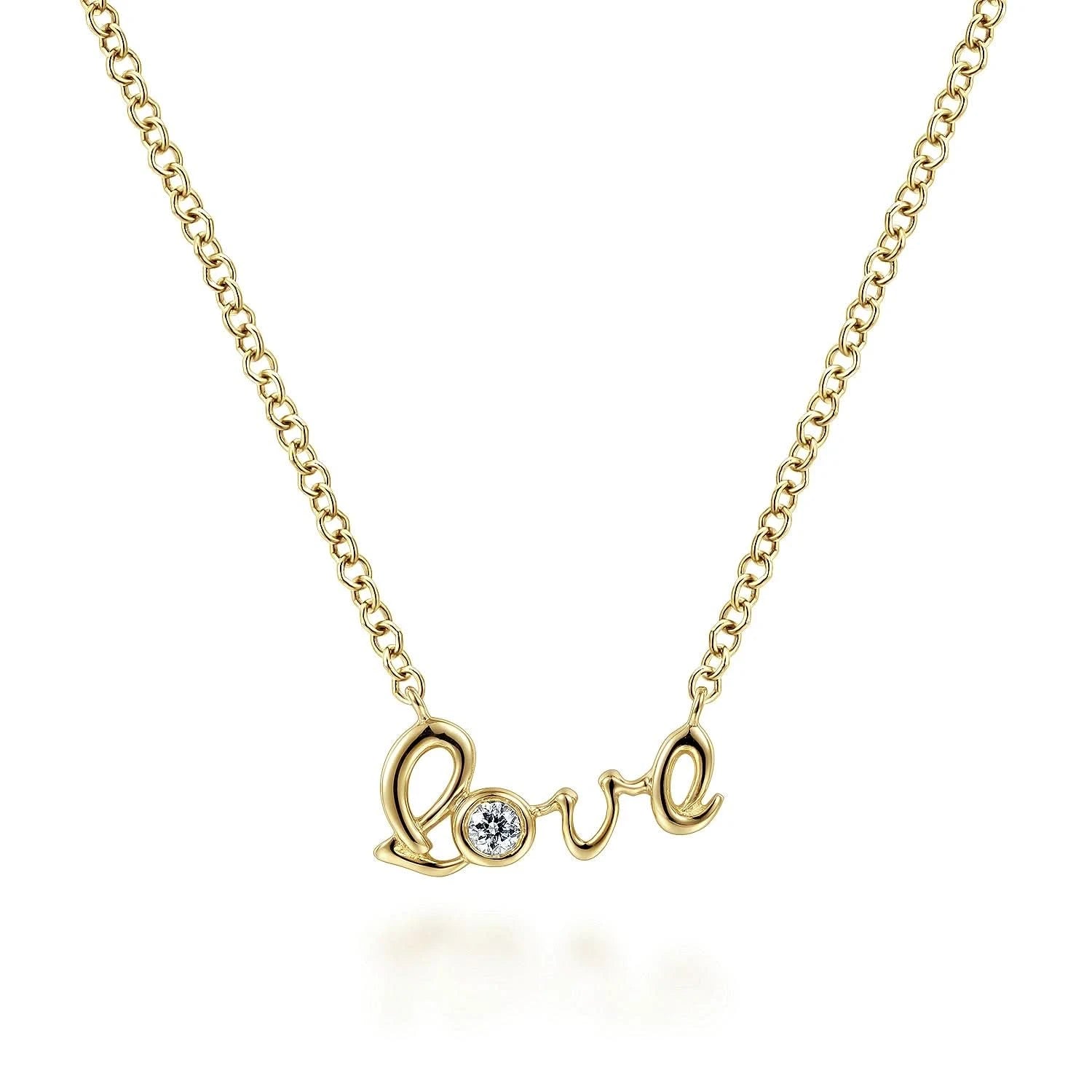 Gabriel & Co. 14k Yellow Gold Diamond Love Pendant Necklace - Skeie's Jewelers