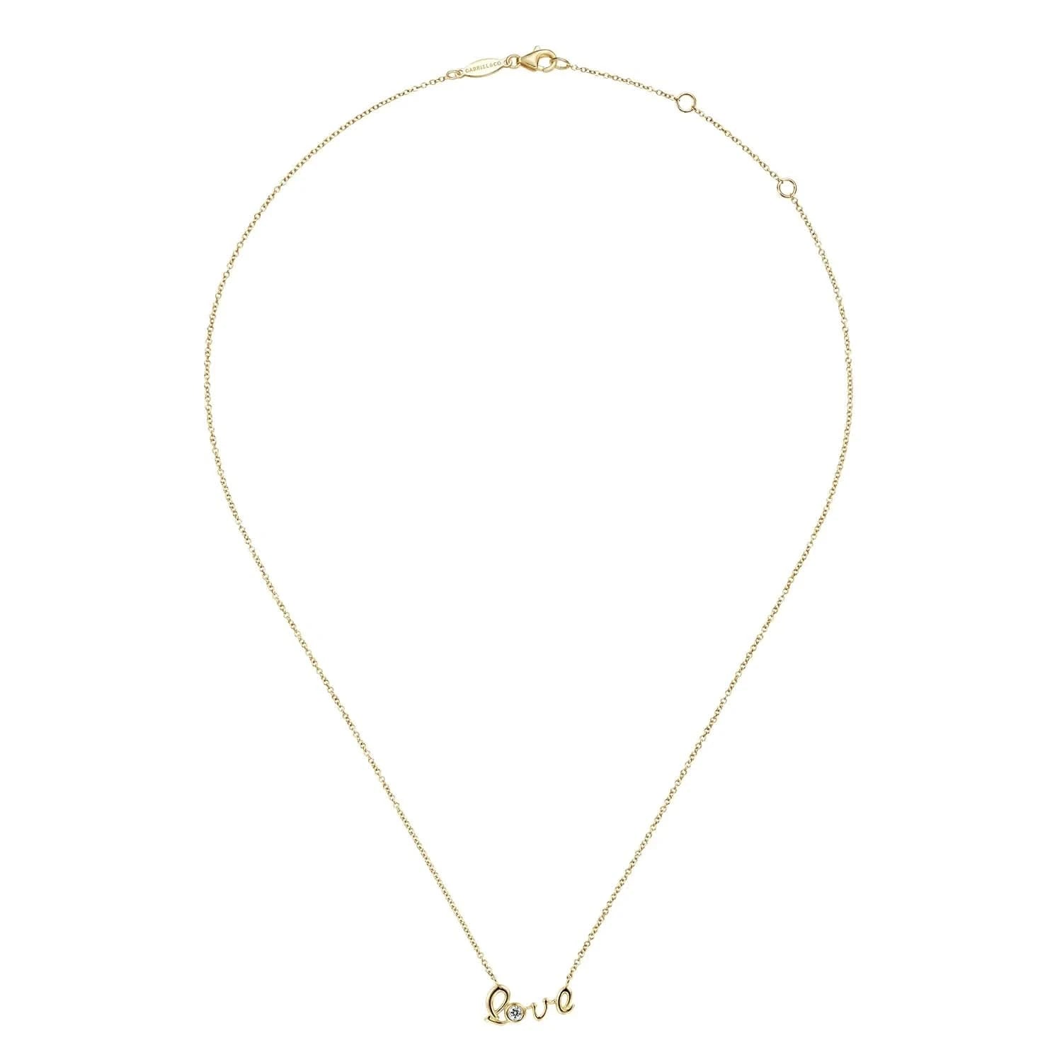 Gabriel & Co. 14k Yellow Gold Diamond Love Pendant Necklace - Skeie's Jewelers