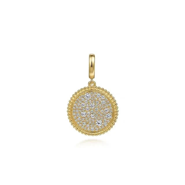 Gold pendant with diamonds on a white background