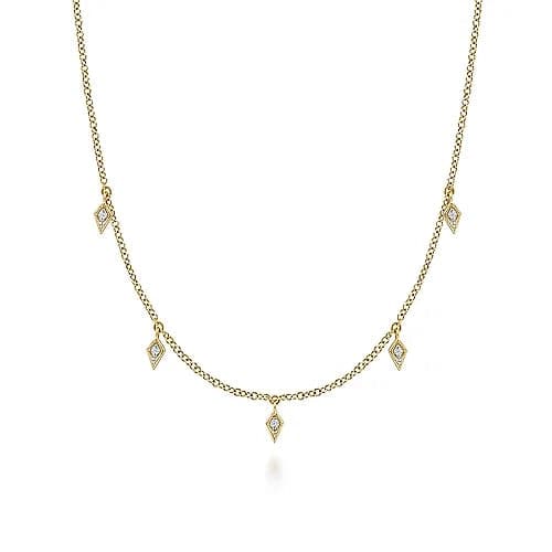 Gabriel & Co. Yellow Gold Diamond Station Kite Droplet Necklace - Skeie's Jewelers