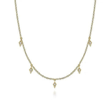 Gabriel & Co. Yellow Gold Diamond Station Kite Droplet Necklace - Skeie's Jewelers