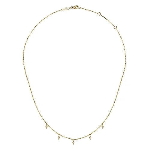 Gabriel & Co. Yellow Gold Diamond Station Kite Droplet Necklace - Skeie's Jewelers